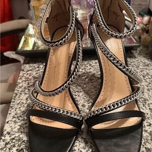 Adrienne Vittadini Black and Silver Strappy Heels